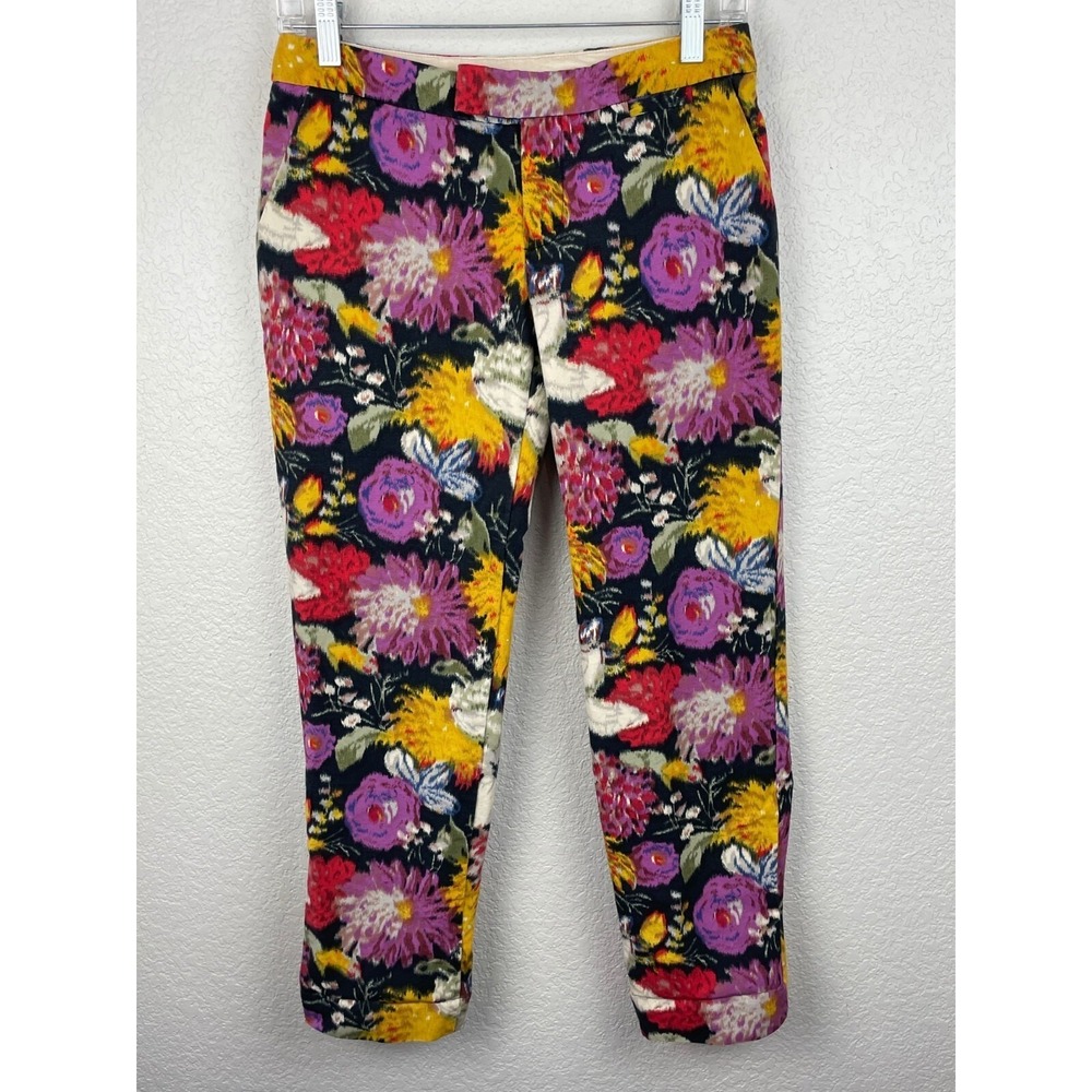 Anthropologie Elevenses Pants Womens 0 Floral‎ Colorful Trousers Boho Artsy Read